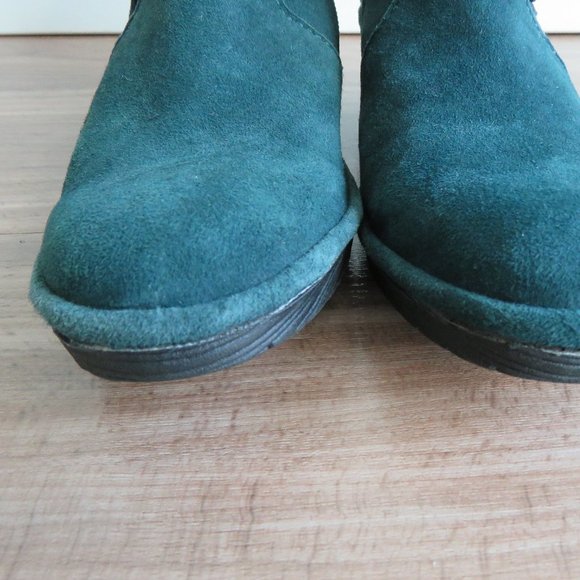 FLY LONDON Perz Suede Leather Ankle Wedge Buckle Boots Dark Petrol Size US 7.5/8 - Picture 4 of 16